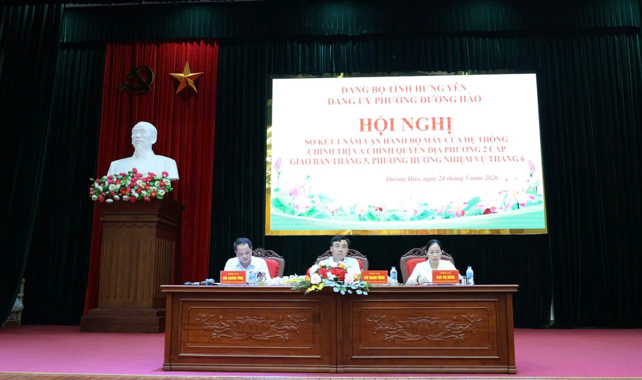 Hội nghị sơ kết 01 năm vận hành bộ máy của hệ thống chính trị và chính quyền địa phương 02 cấp trên địa bàn phường; Giao ban tháng 5/2026 giữa Thường trực Đảng uỷ với Bí thư các chi, đảng bộ cơ sở, các chi bộ trực thuộc đảng uỷ phường